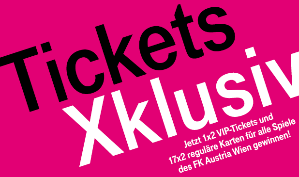 Tickets Xklusiv: Jetzt 1x2 VIP Tickets und 17x2 reguläre Tickets für alle Spiele des FK Austria Wien gewinnen